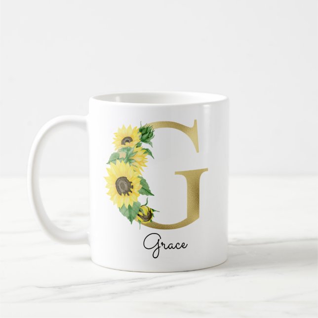 Mug Monogramme Or Soleil Doré Fleur Initiale G Féminin (Gauche)