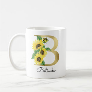 Mug Monogramme Or Soleil Fleur Femme Initiale B
