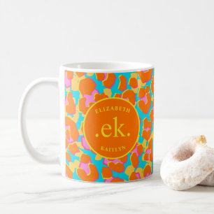 Mug Monogramme orange et léopard bleu