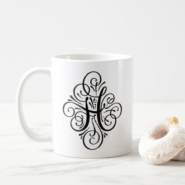 Mug Monogramme Orné Personnalisé avec Enjolivure (Avec donut)