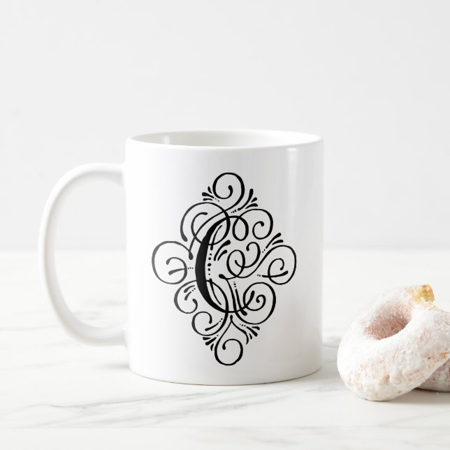 Mug Monogramme Orné Personnalisé avec Enjolivure (Avec donut)