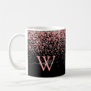 Mug Monogramme Pailleté Noir Rose