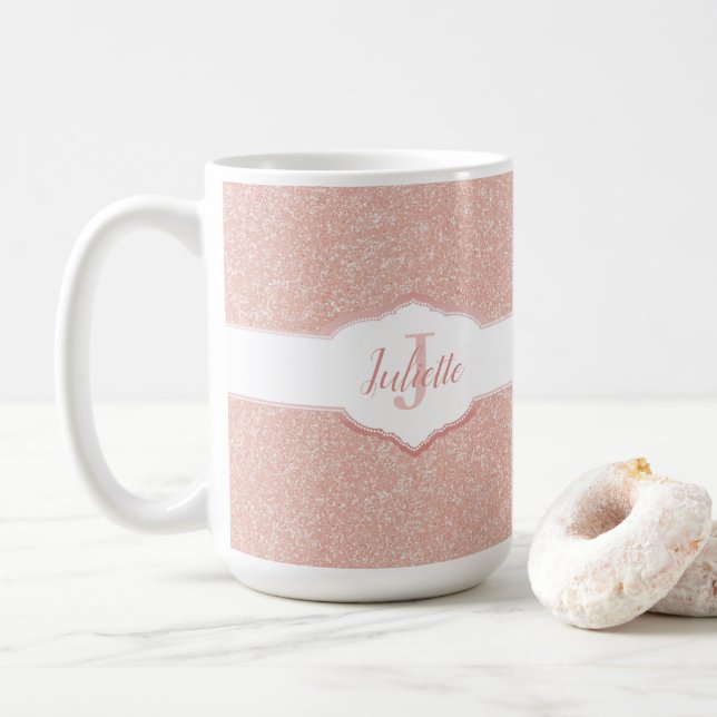 Mug Monogramme Parties scintillant rose (Avec donut)