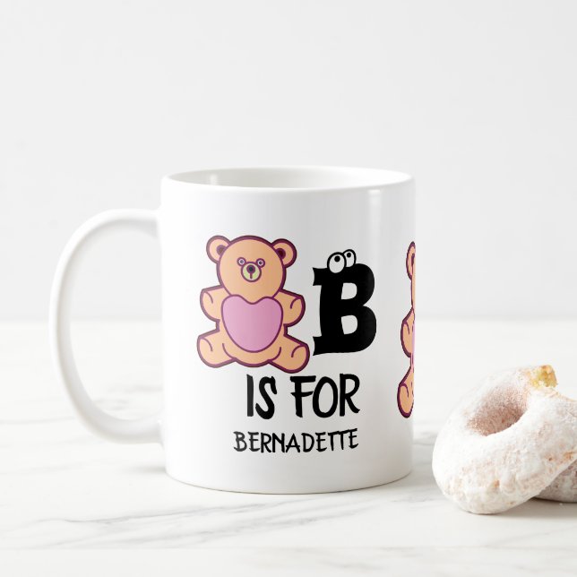 Mug Monogramme personnalisé B pour ours drôle animal m (Avec donut)