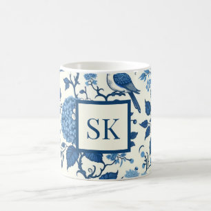Mug Monogramme personnalisé Chinoiserie Bleu et blanc