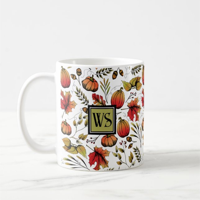 Mug Monogramme personnalisé Coloré Moisson d'automne (Gauche)