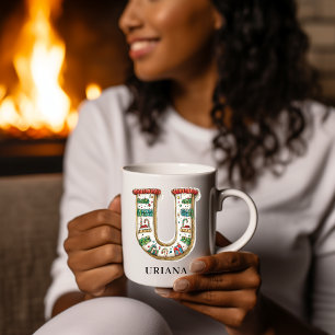 Mug Monogramme personnalisé de Noël festif Initial U