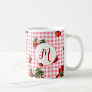 Mug Monogramme personnalisé En vichy fraise rouge rust