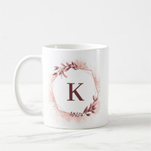 Mug Monogramme personnalisé floral géométrique or rose