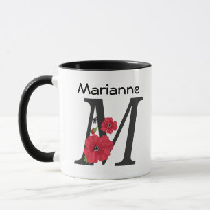 Mug monogramme personnalisé modifiable M texte fleur r