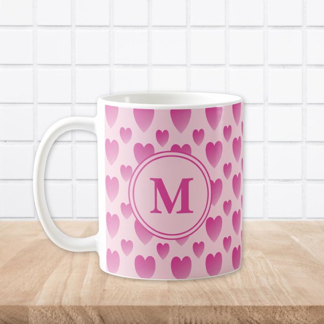 Mug Monogramme personnalisé Motif Coeurs roses (Créateur téléchargé)