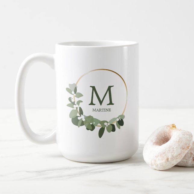 Mug Monogramme Personnalisé Noël Moderne Wreath (Avec donut)