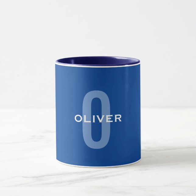 Mug Monogramme personnalisé Nom bleu blanc (Centre)