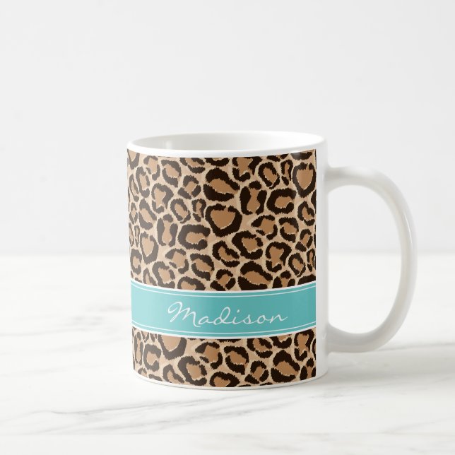 Mug Monogramme personnalisé Turquoise et Empreinte de  (Droite)