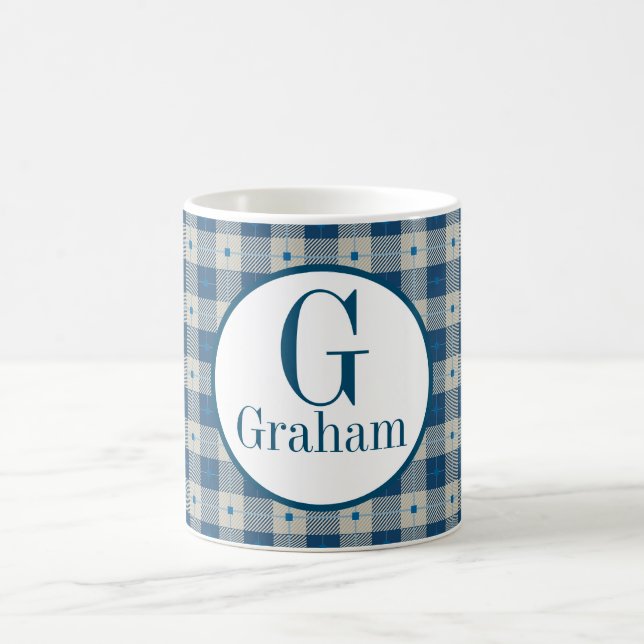 Mug Monogramme Plaid Blue Lodge Personnalisé (Centre)