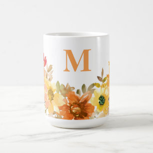 Mug Monogramme Première Aquarelle Orange Chute Florale