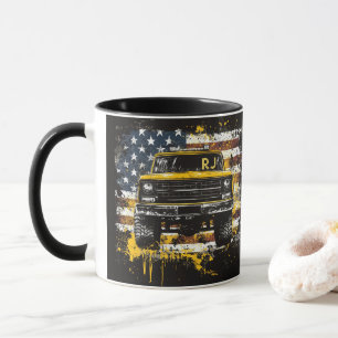 Mug Monogramme Ramasser Camion Drapeau Grunge