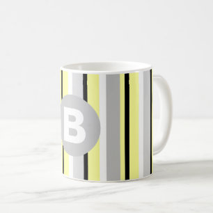 Mug Monogramme rayé jaune et gris élégant