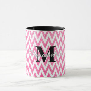 Mug Monogramme rose blanc Chevron