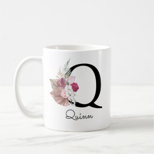 Mug Monogramme Rose Boho Girl Floral Initial Q