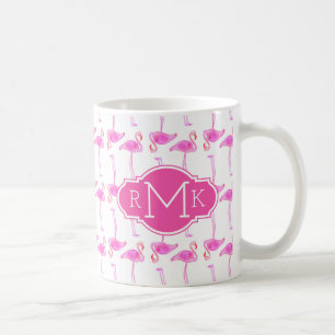 Mug Monogramme rose du motif de Flamant rose