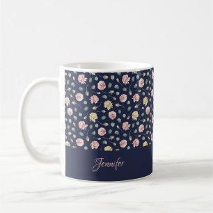 Mug Monogramme   Rose éparpillé Blue Floral Custom