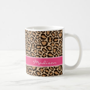 Mug Monogramme rose et Empreinte de léopard personnali