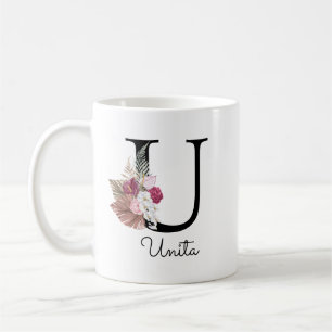 Mug Monogramme Rose Fleur Initial U
