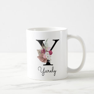 Mug Monogramme rose Floral initial W Café Y