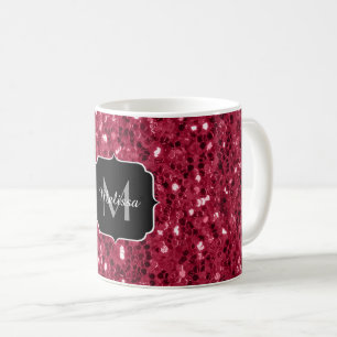 Mug Monogramme rose foncé magenta faux scintillants