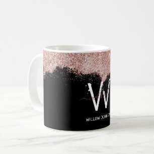 Mug Monogramme rose Gold Rose Black Girl Parties scint