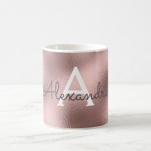 Mug Monogramme Rose Gold Sparkle Foil Nom et initiale