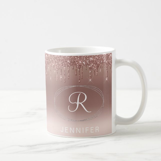 Mug Monogramme rose or et Parties scintillant argent (Droite)