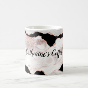 Mug Monogramme Rose Parties scintillant or Agate noir 