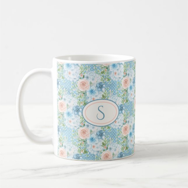 Mug Monogramme rose rustique Floral Shabby Chic (Gauche)