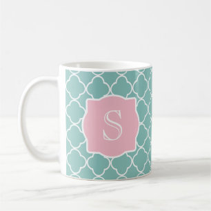 Mug Monogramme rose vert clair de Quatrefoil