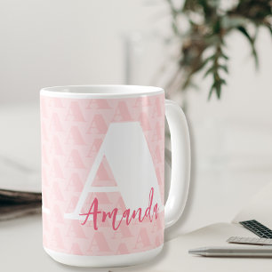 Mug Monogramme rose vif Hot rose Nom du script blanc