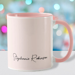Mug Monogramme rose vif moderne Nom Signature Script