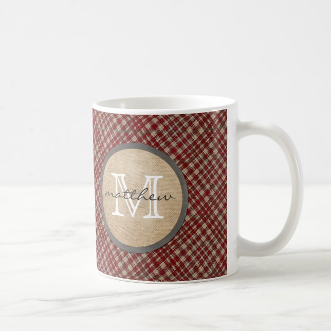 Mug Monogramme rouge d'arrière - plan de plaid (Droite)