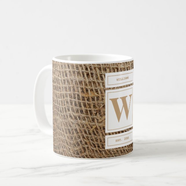 Mug Monogramme Russe de Burlap initial (Devant gauche)