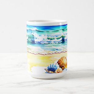 Mug Monogramme Russe Watercolor Beach Seashell