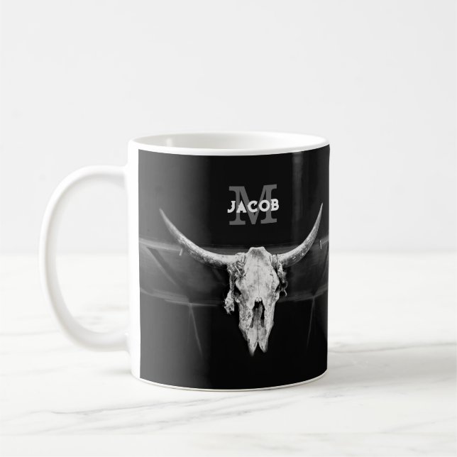 Mug Monogramme Rustique Occidental Noir Et Blanc Taure (Gauche)