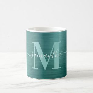 Mug Monogramme Signature Aqua Sarcelle Métallisé
