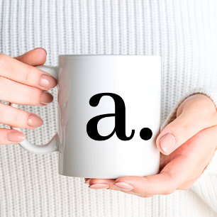 Mug Monogramme   Simple Elegant Noir Blanc Nom initial