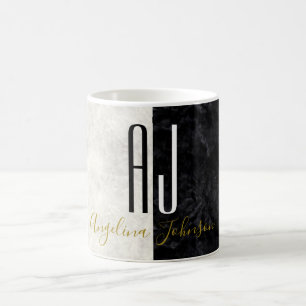 Mug Monogramme simple noir et blanc de marbre