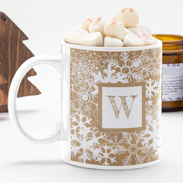 Mug Monogramme Snowflakes Gingpain Kraft Brown (Créateur téléchargé)