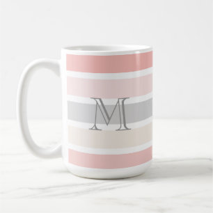 Mug Monogramme sur les rayures de crème rose moderne