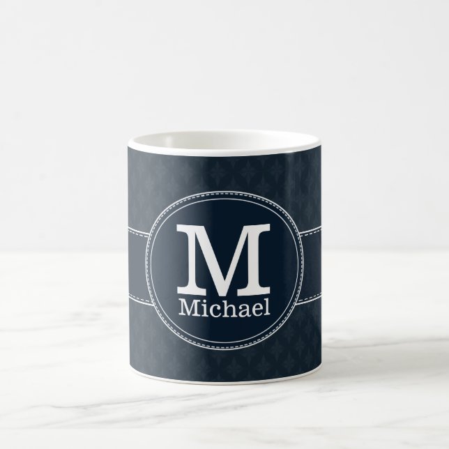 Mug Monogramme sur mesure Motif bleu marine classique  (Centre)