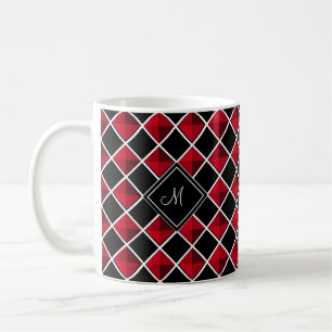 Mug Monogramme sur motif diamant rouge noir