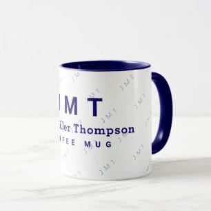 Mug monogramme sur muqueuse blanche et bleue avec nom